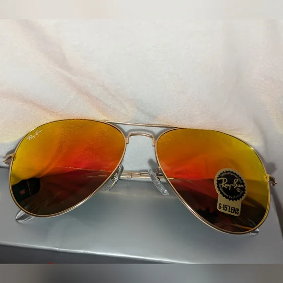 Ray-Ban AVIATOR FLASH LENSES Matte Gold Orange NIB